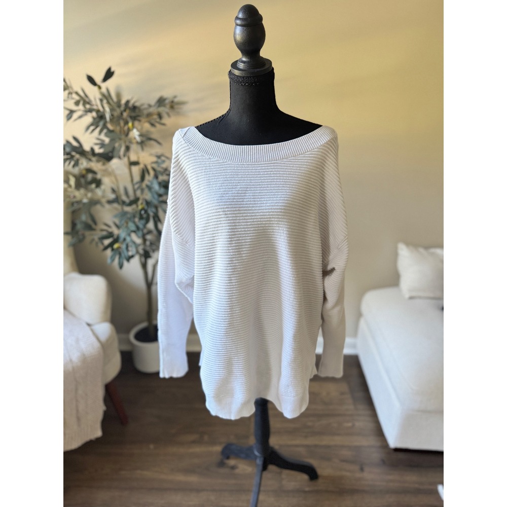 OFFLINE by Aerie White Ribbed Oversized Boatneck Sweater Medium